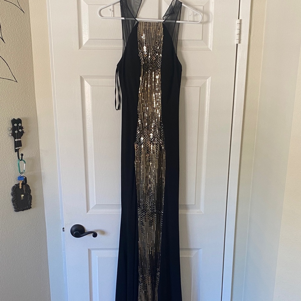 Cache Black and Gold Backless Dress